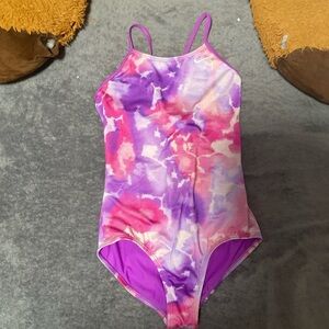 Nike Women's Vibrant Pink and Purple One-Piece Swimsuit